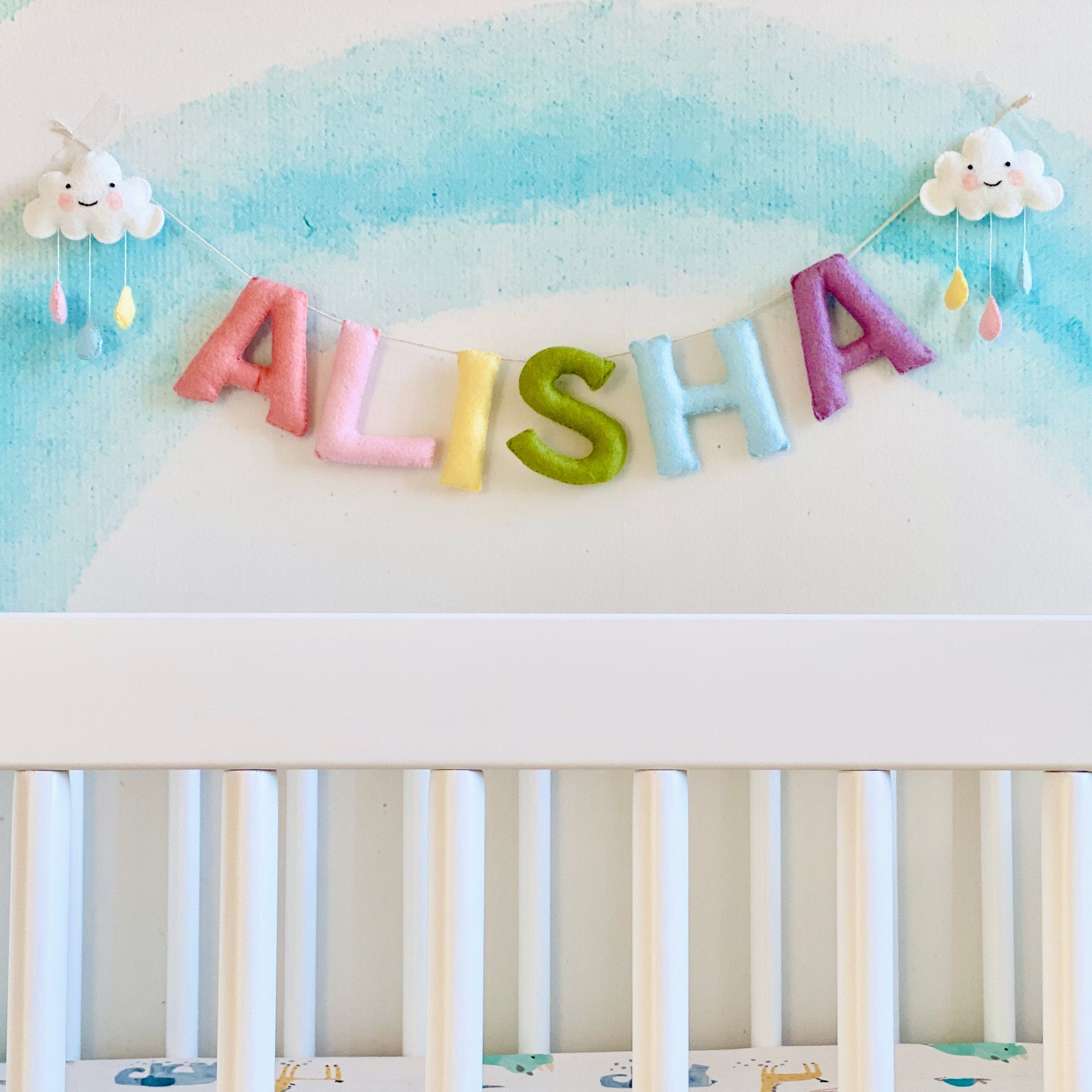 Baby Name Banner, Felt Name Banner, Nursery Wall Art, Baby Shower Gift, Newborn Baby Girl Gift