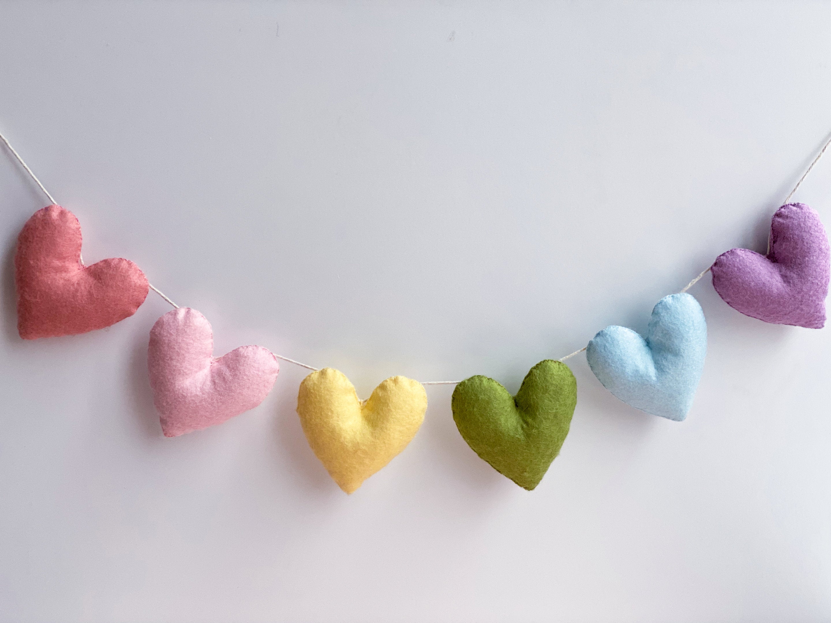 Valentine Garland, Pastel Rainbow Felt Garland, Felt Hearts, Heart Garland, Valentine Mantle Decor