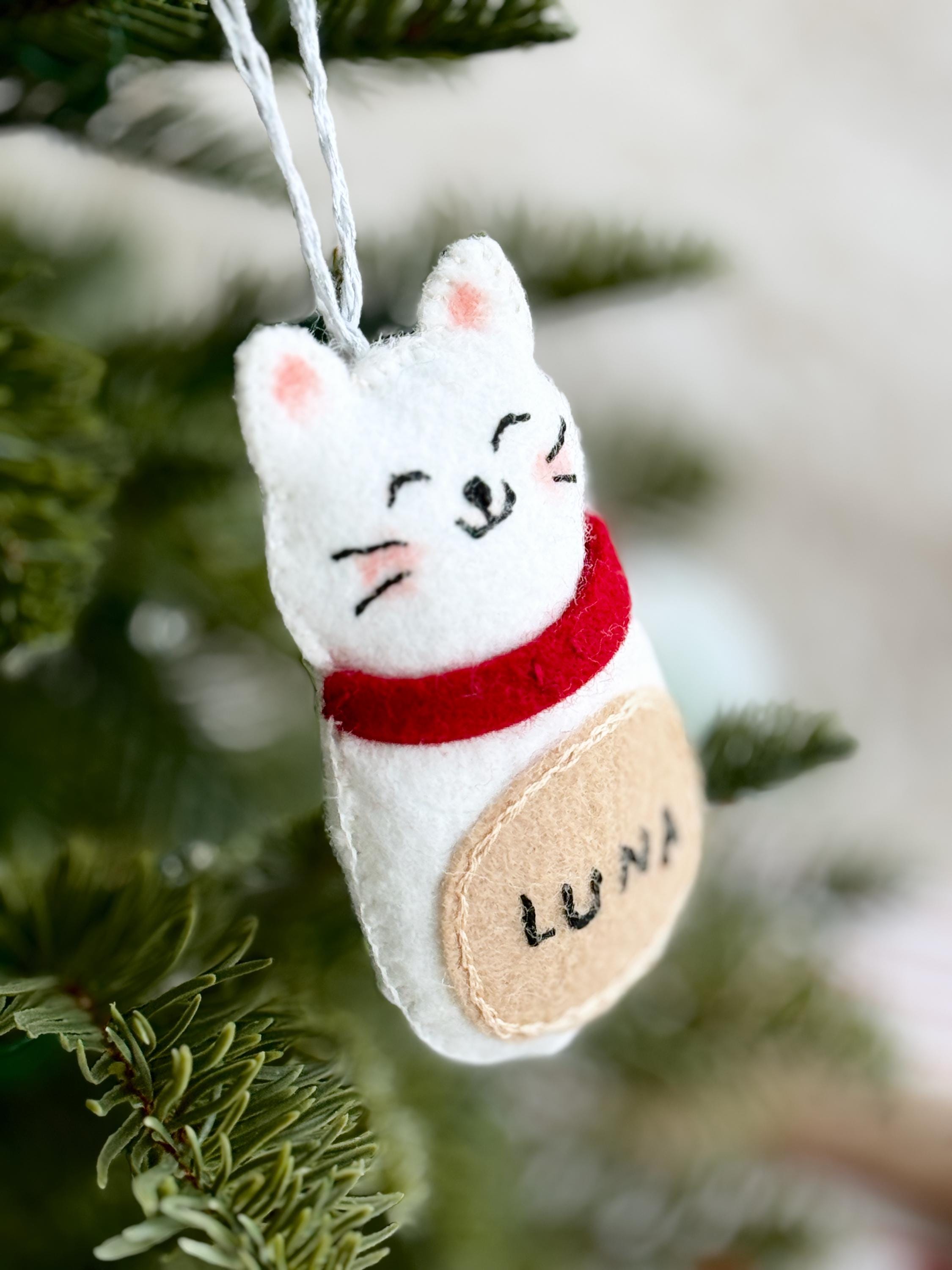 Custom Cat Ornament, Handmade Felt Ornaments, Personalized Stocking Tags, Cat Mom Gifts