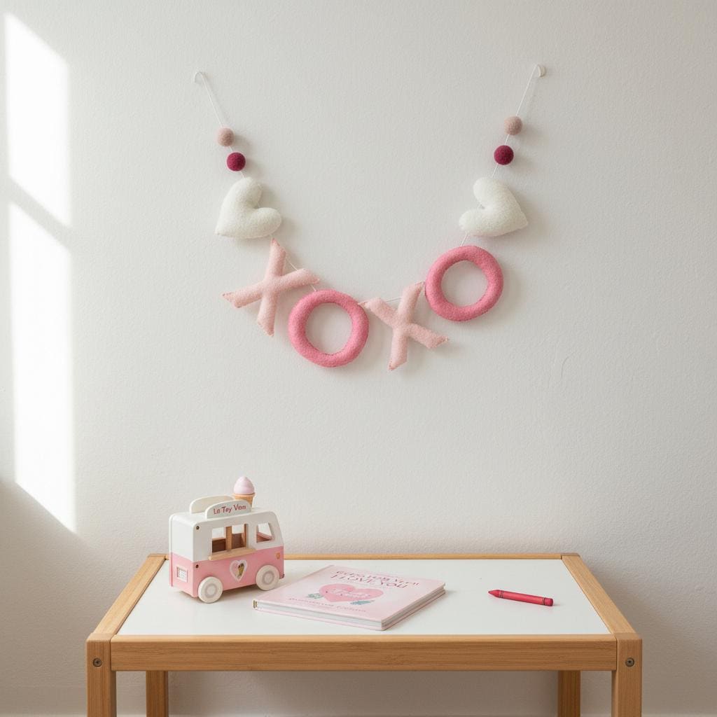 Pink XOXO Felt Letters Valentine Garland : Nursery Bookshelf Decor