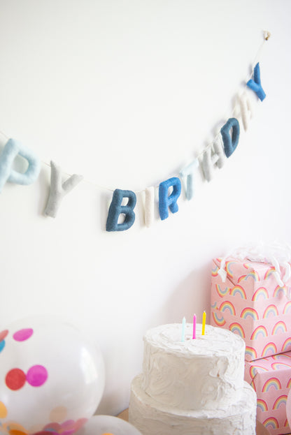Happy Birthday Banner - Blue Tones