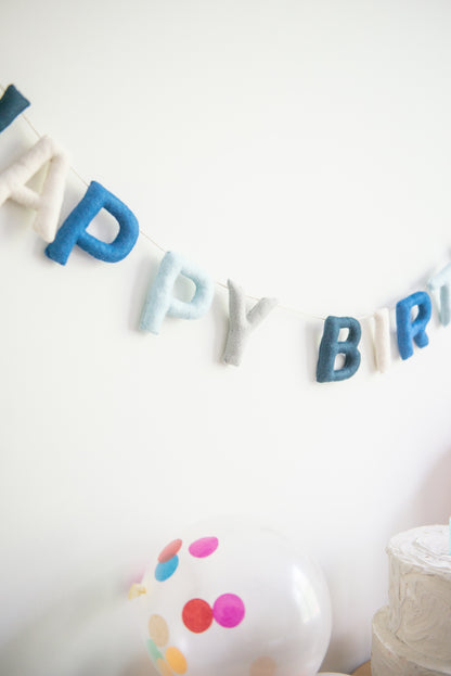 Happy Birthday Banner - Blue Tones