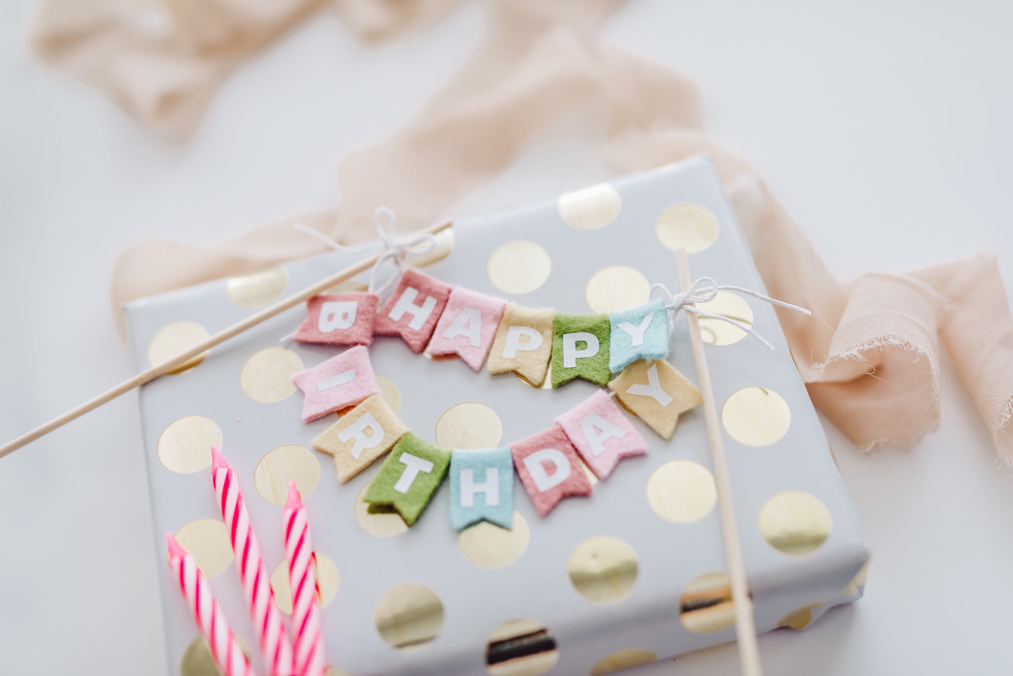 Pastel Rainbow Felt Happy Birthday Cake Topper