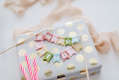 Pastel Rainbow Felt Happy Birthday Cake Topper