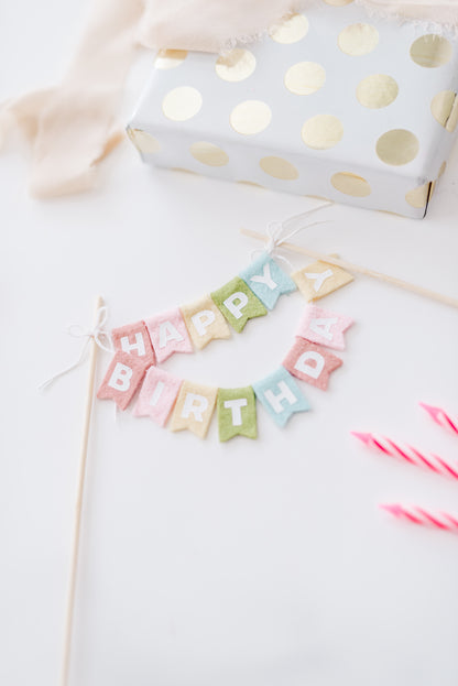 Pastel Rainbow Felt Happy Birthday Cake Topper