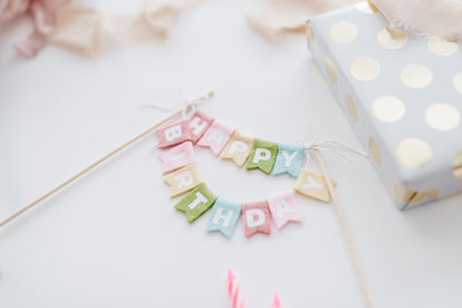 Pastel Rainbow Felt Happy Birthday Cake Topper