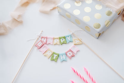 Pastel Rainbow Felt Happy Birthday Cake Topper