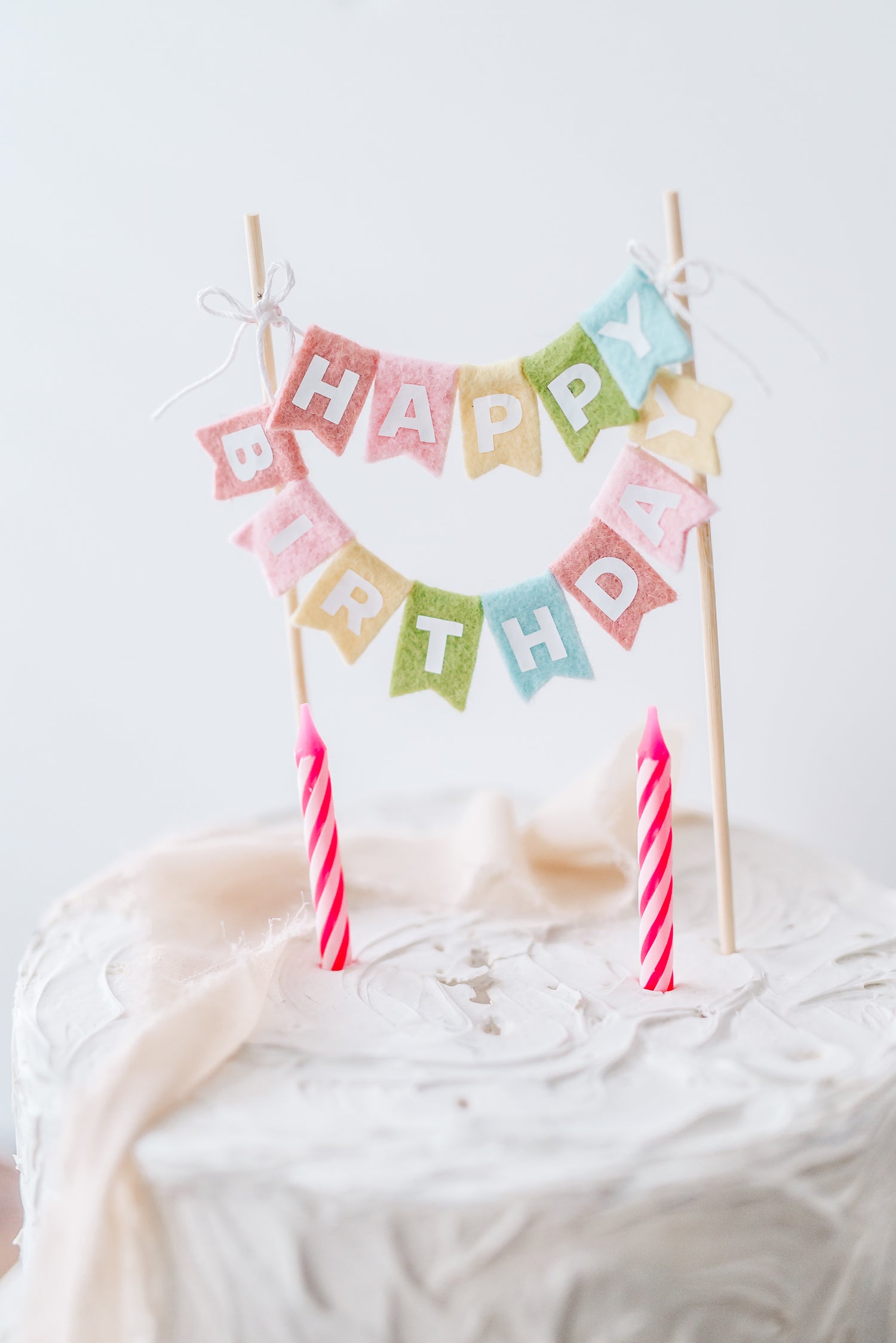Pastel Rainbow Felt Happy Birthday Cake Topper