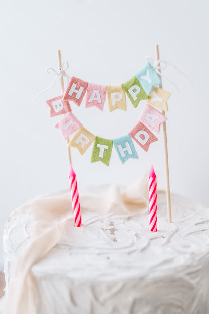 Pastel Rainbow Felt Happy Birthday Cake Topper
