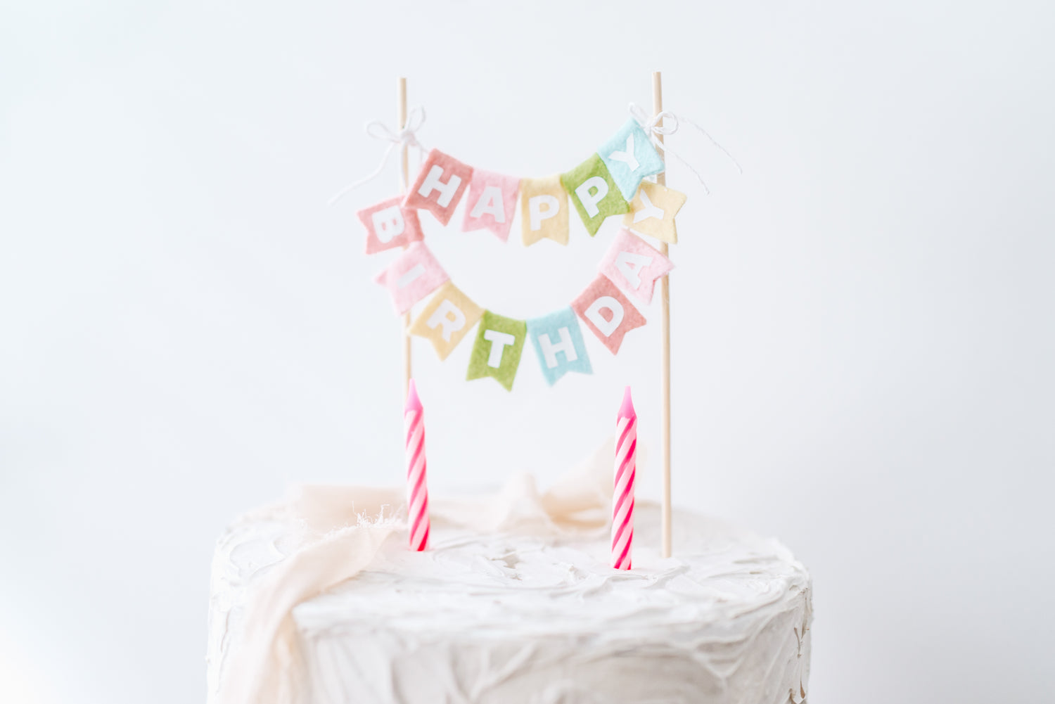 Pastel Rainbow Felt Happy Birthday Cake Topper