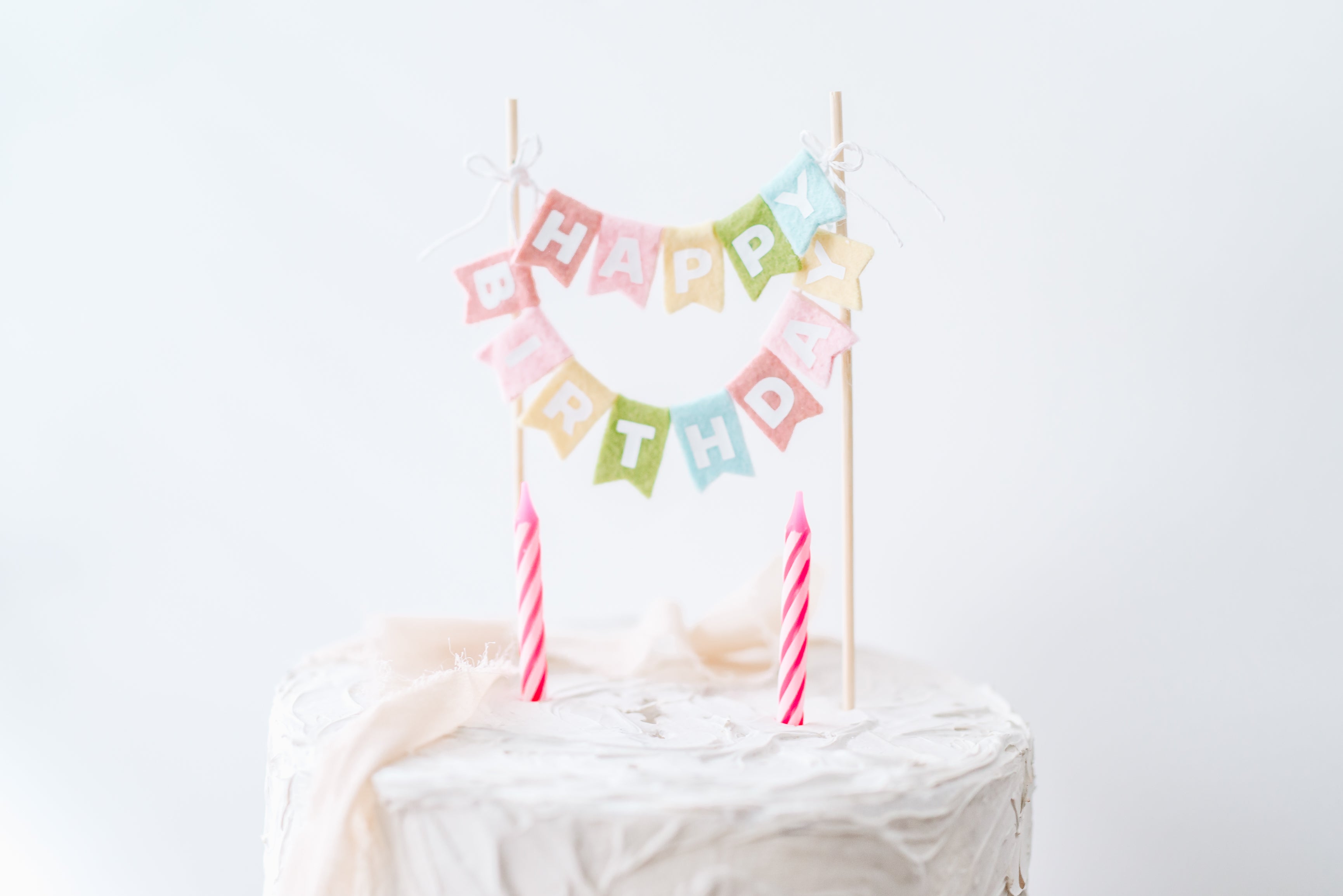 Pastel Rainbow Felt Happy Birthday Cake Topper