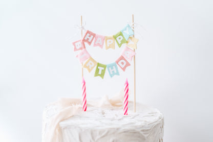 Pastel Rainbow Felt Happy Birthday Cake Topper