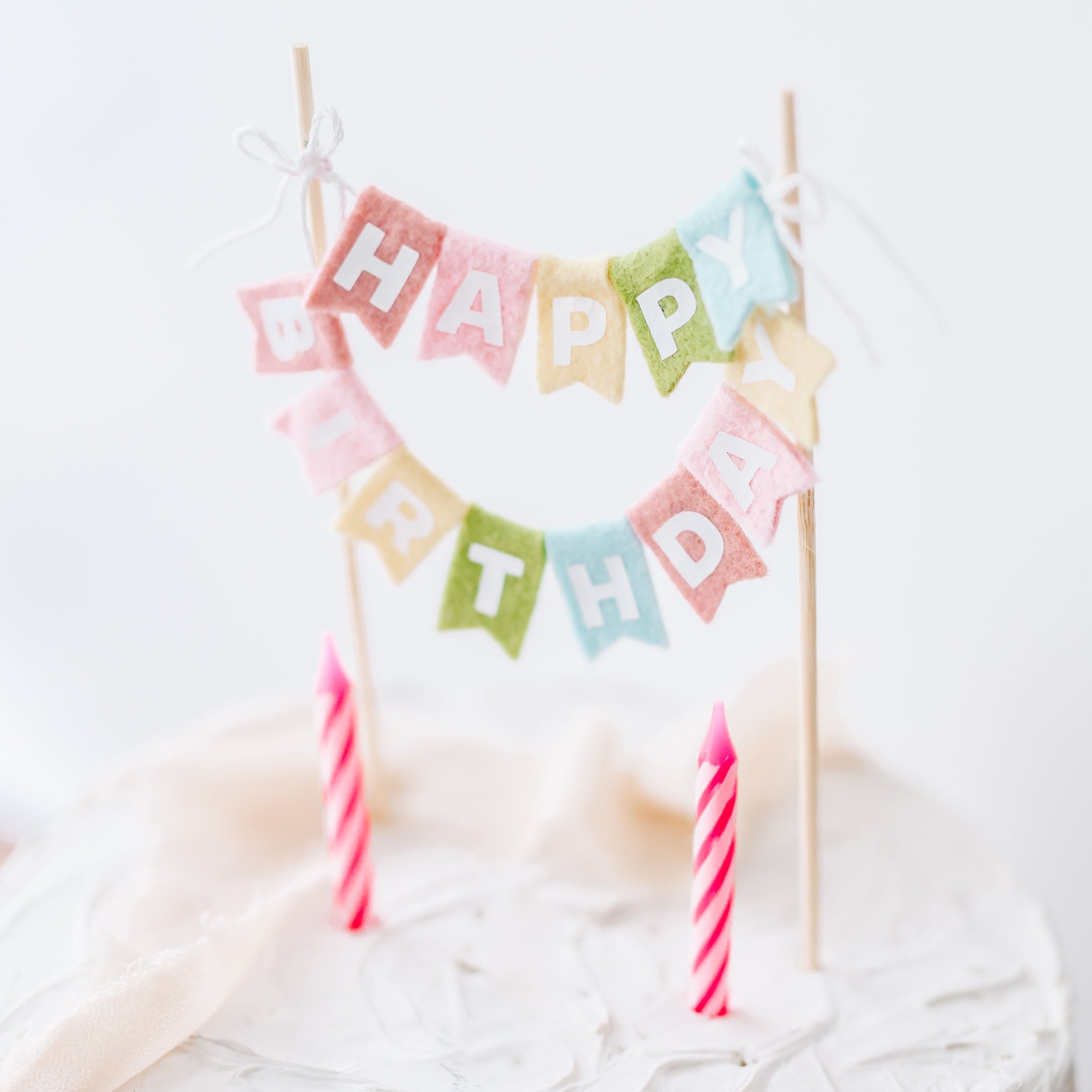 Pastel Rainbow Felt Happy Birthday Cake Topper
