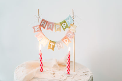 Pastel Rainbow Felt Happy Birthday Cake Topper