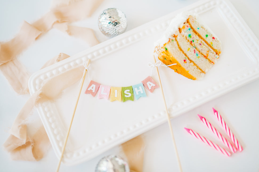 Personalized Felt Birthday Cake Topper | Pastel Rainbow