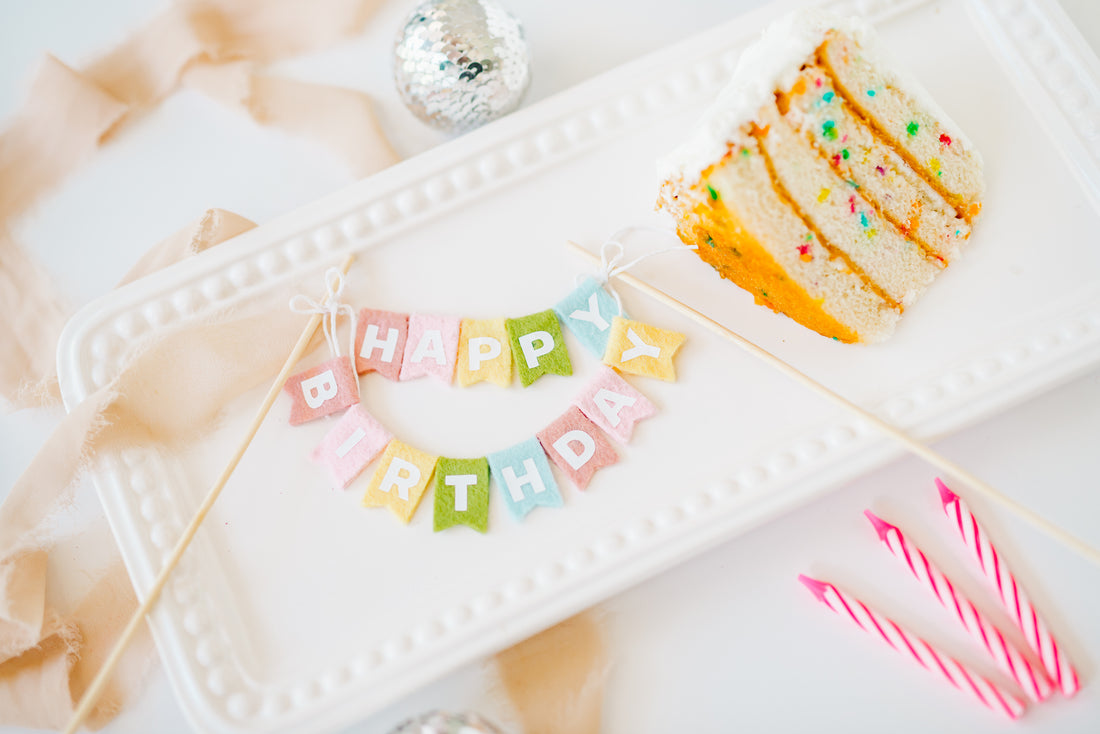 Pastel Rainbow Felt Happy Birthday Cake Topper