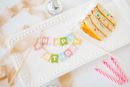 Pastel Rainbow Felt Happy Birthday Cake Topper