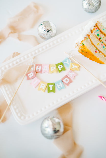 Pastel Rainbow Felt Happy Birthday Cake Topper