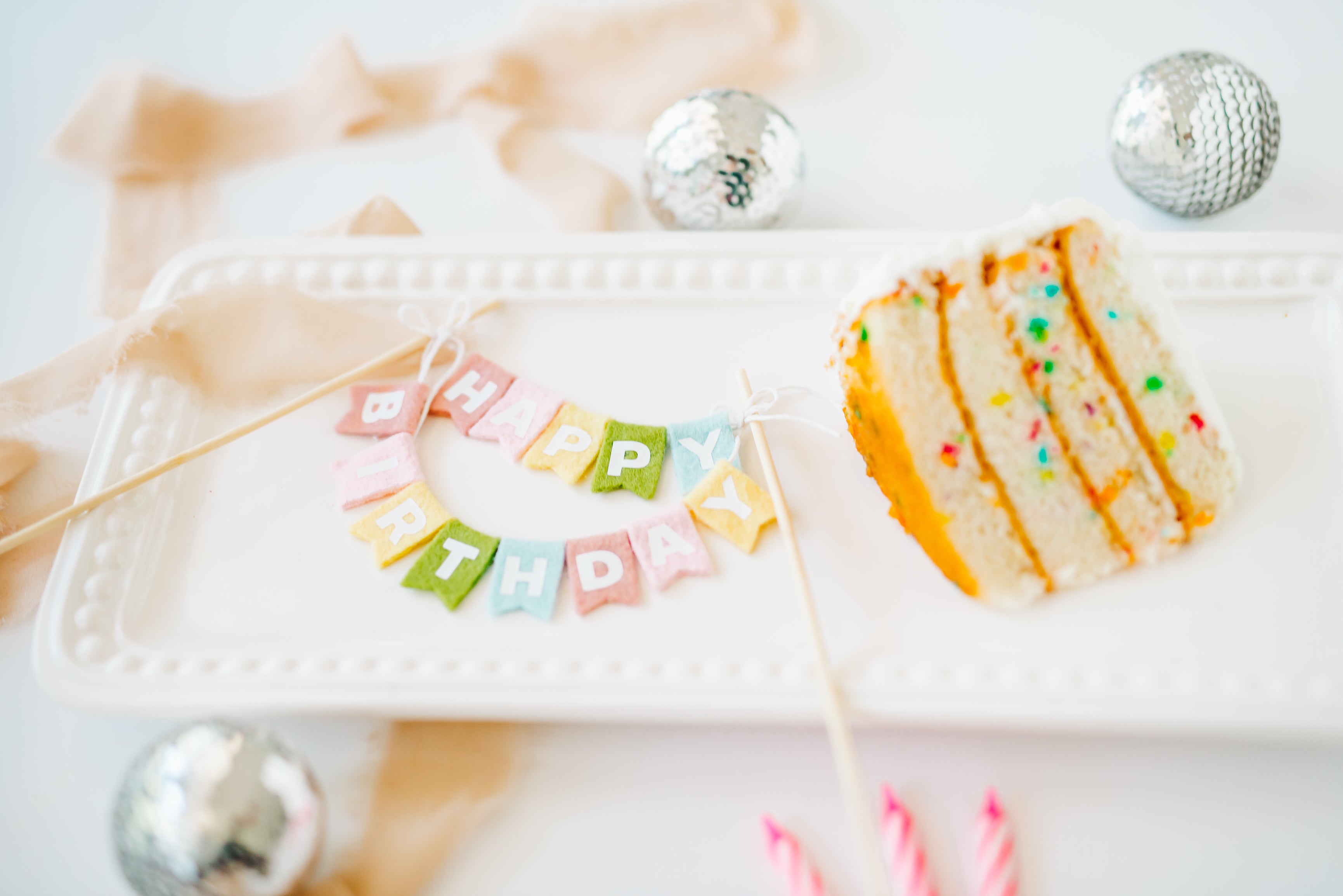 Pastel Rainbow Felt Happy Birthday Cake Topper