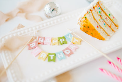 Pastel Rainbow Felt Happy Birthday Cake Topper