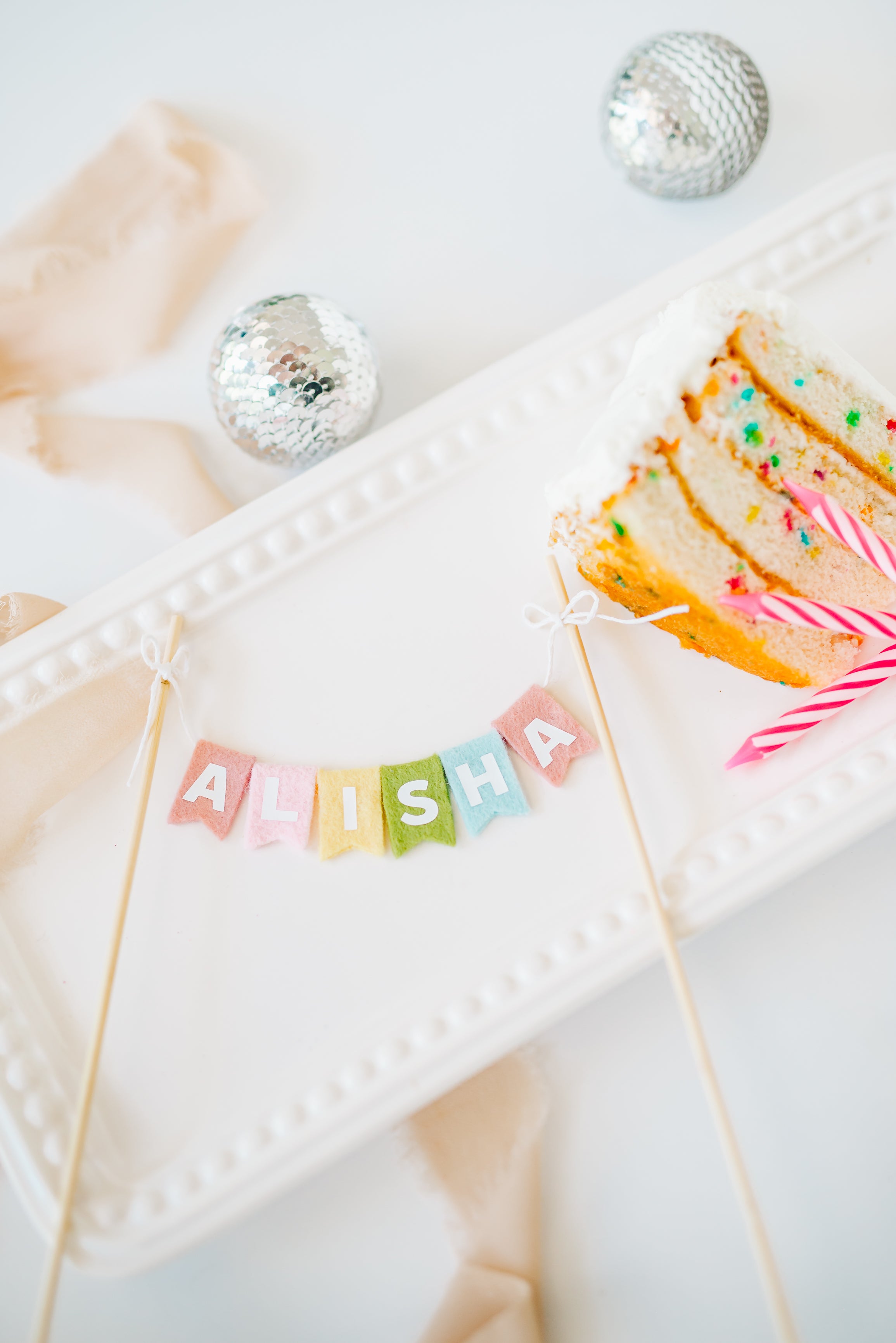 Personalized Felt Birthday Cake Topper | Pastel Rainbow