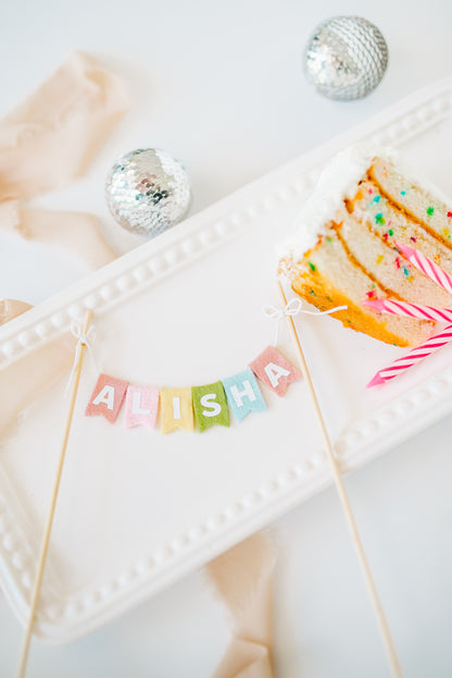Personalized Felt Birthday Cake Topper | Pastel Rainbow