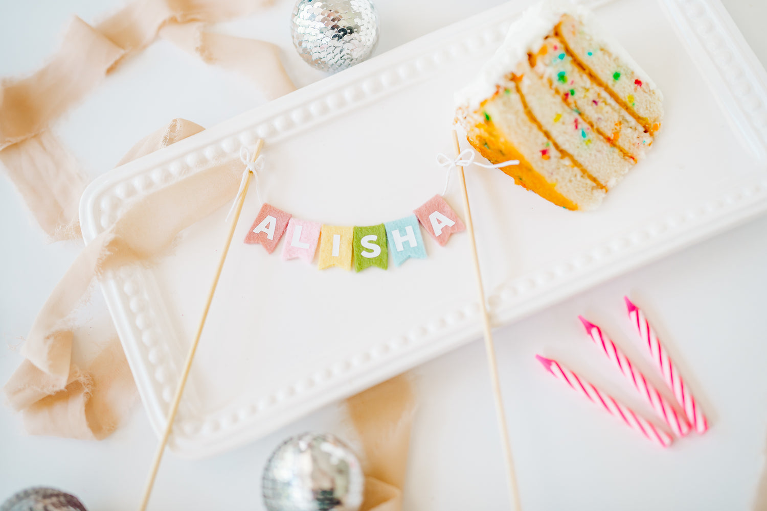 Personalized Felt Birthday Cake Topper | Pastel Rainbow