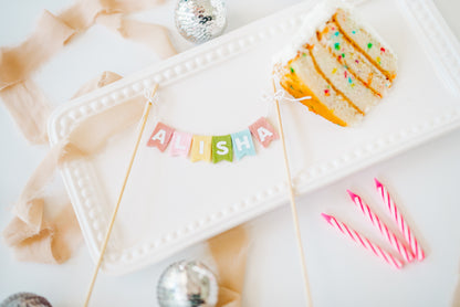 Personalized Felt Birthday Cake Topper | Pastel Rainbow