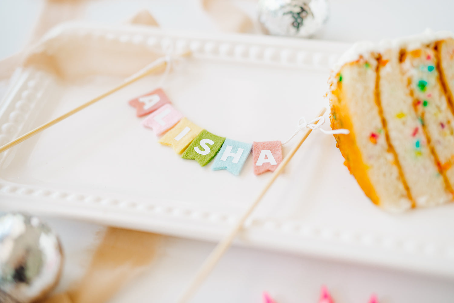 Personalized Felt Birthday Cake Topper | Pastel Rainbow