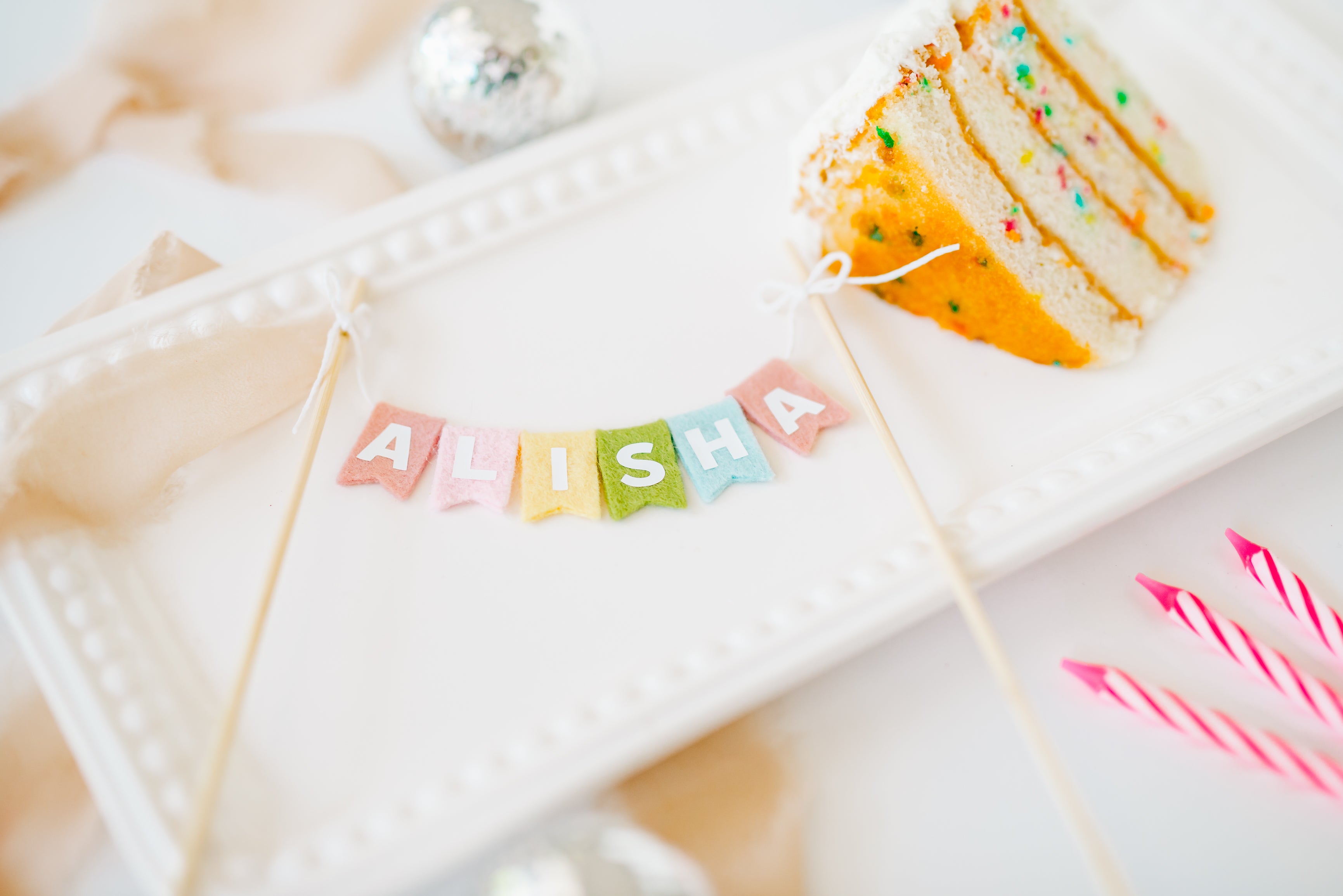 Personalized Felt Birthday Cake Topper | Pastel Rainbow
