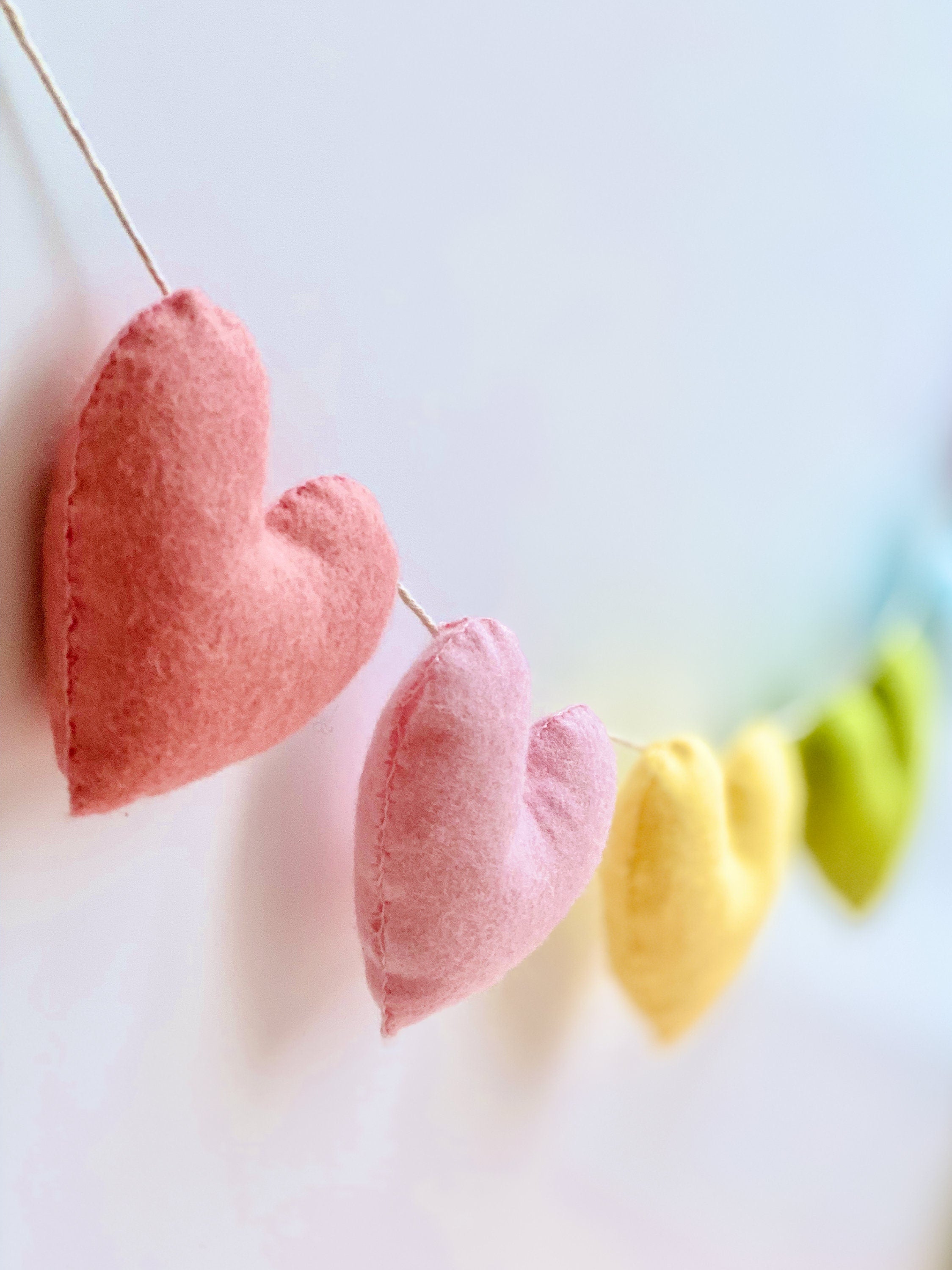 Valentine Garland, Pastel Rainbow Felt Garland, Felt Hearts, Heart Garland, Valentine Mantle Decor