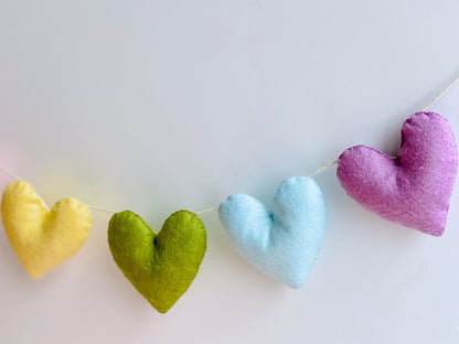 Valentine Garland, Pastel Rainbow Felt Garland, Felt Hearts, Heart Garland, Valentine Mantle Decor