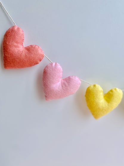 Valentine Garland, Pastel Rainbow Felt Garland, Felt Hearts, Heart Garland, Valentine Mantle Decor