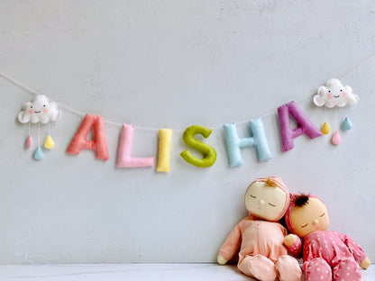 Name Sign for Nursery girl, Pastel Rainbow Felt Garland, Hanging Cloud, New Baby Gifts
