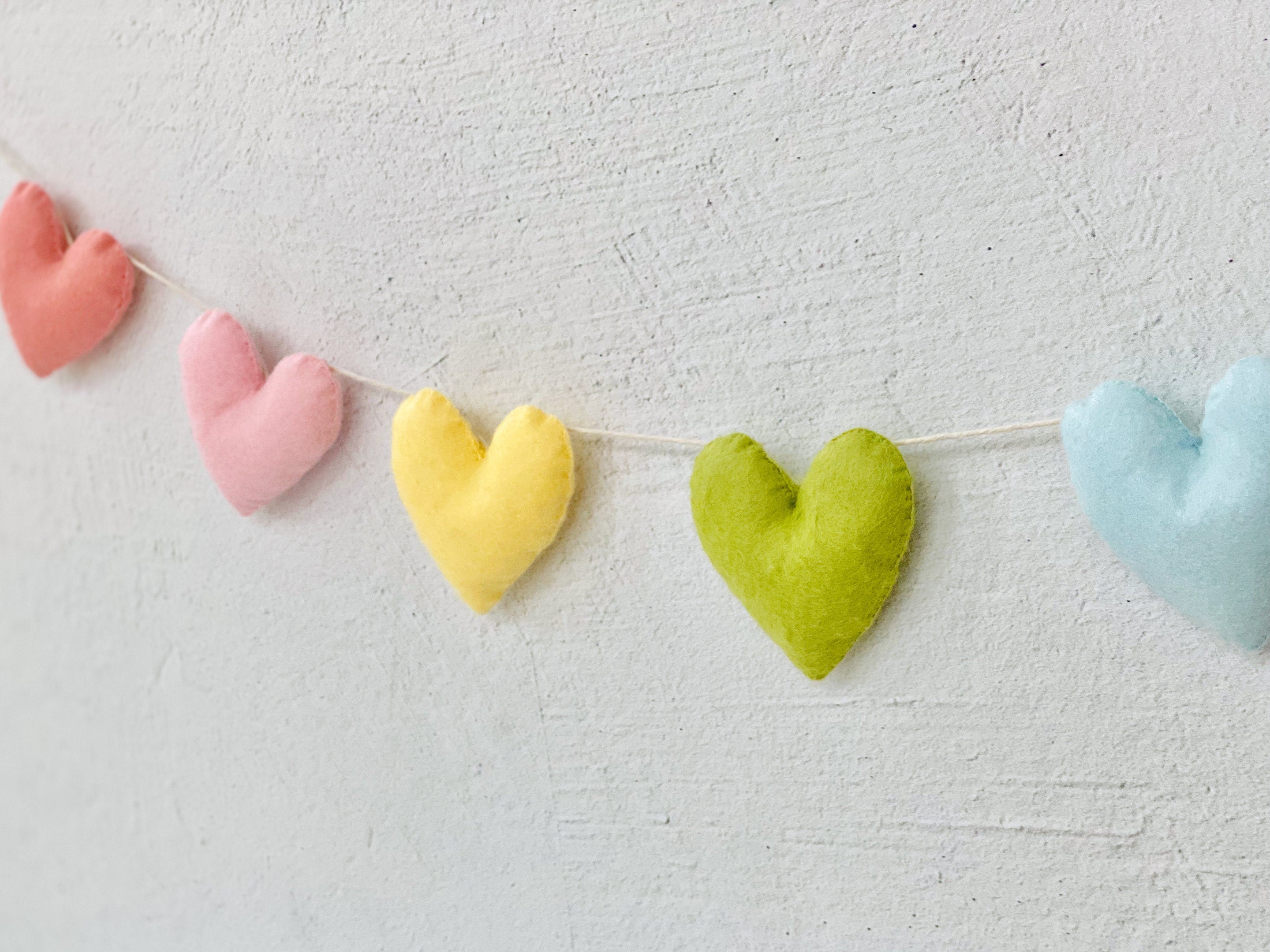 Valentine Garland, Pastel Rainbow Felt Garland, Felt Hearts, Heart Garland, Valentine Mantle Decor