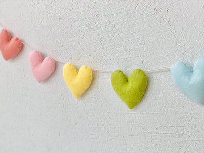 Valentine Garland, Pastel Rainbow Felt Garland, Felt Hearts, Heart Garland, Valentine Mantle Decor