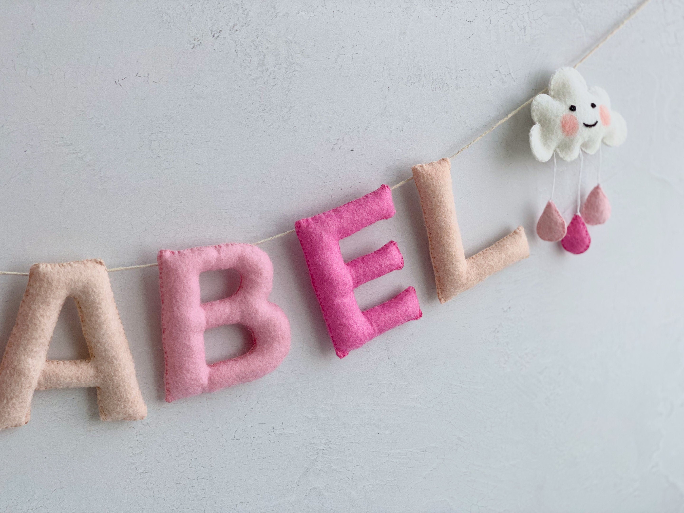 Felt Name Banner, Nursery Name Sign Girl, Blush Pink Wall Art, Baby Girl Shower Banner, Toddler Girl Room Decor