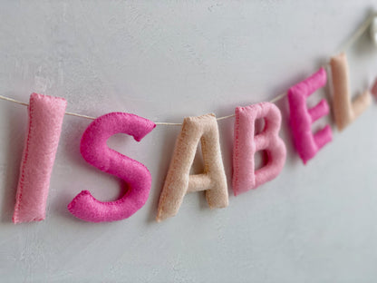 Felt Name Banner, Nursery Name Sign Girl, Blush Pink Wall Art, Baby Girl Shower Banner, Toddler Girl Room Decor