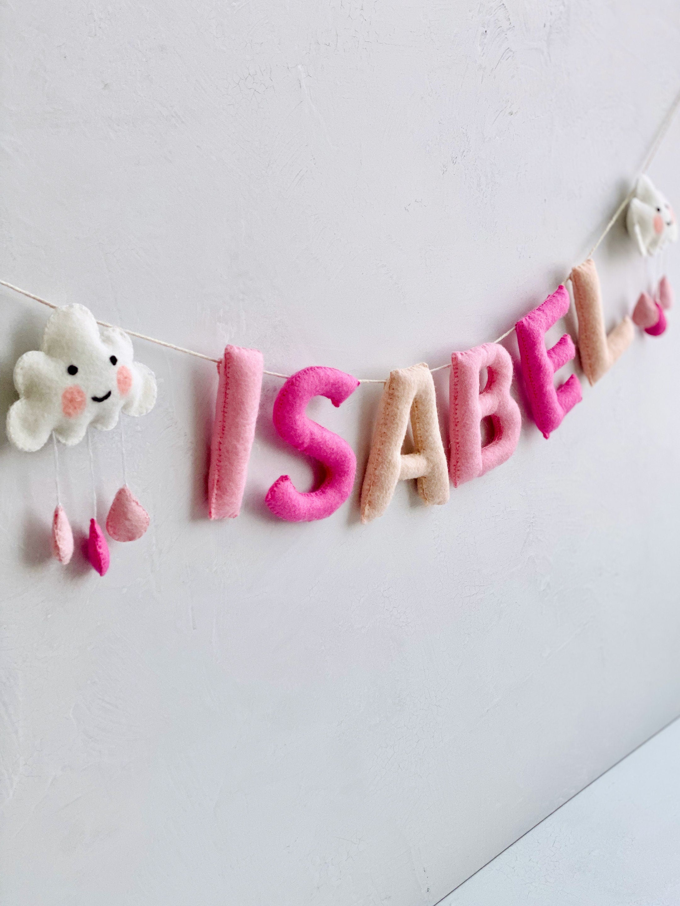 Felt Name Banner, Nursery Name Sign Girl, Blush Pink Wall Art, Baby Girl Shower Banner, Toddler Girl Room Decor