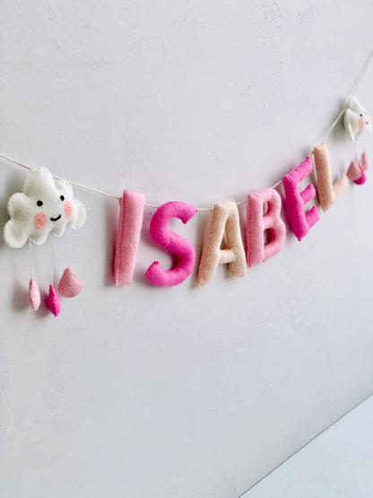 Felt Name Banner, Nursery Name Sign Girl, Blush Pink Wall Art, Baby Girl Shower Banner, Toddler Girl Room Decor