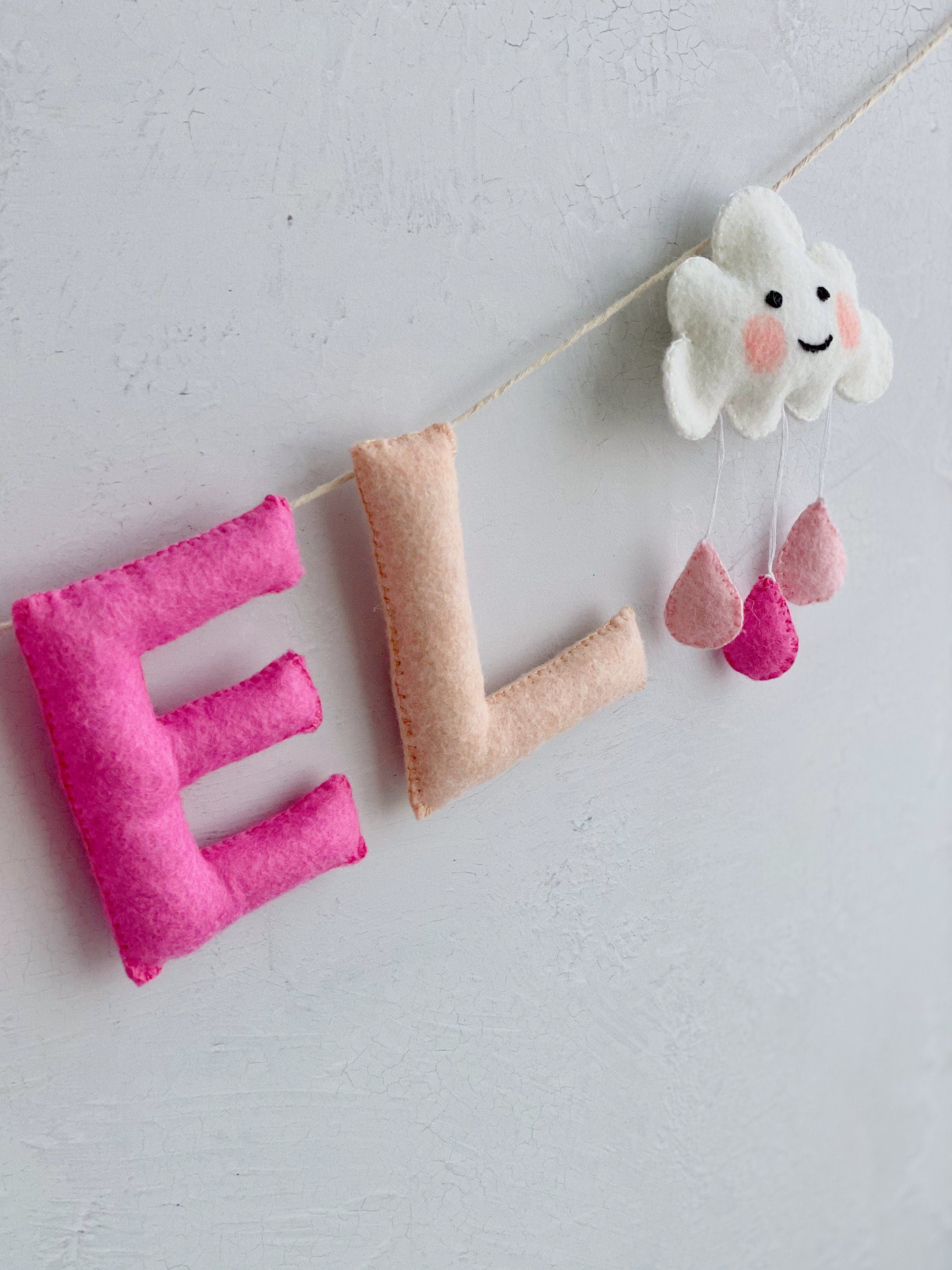 Felt Name Banner, Nursery Name Sign Girl, Blush Pink Wall Art, Baby Girl Shower Banner, Toddler Girl Room Decor