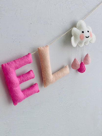 Felt Name Banner, Nursery Name Sign Girl, Blush Pink Wall Art, Baby Girl Shower Banner, Toddler Girl Room Decor