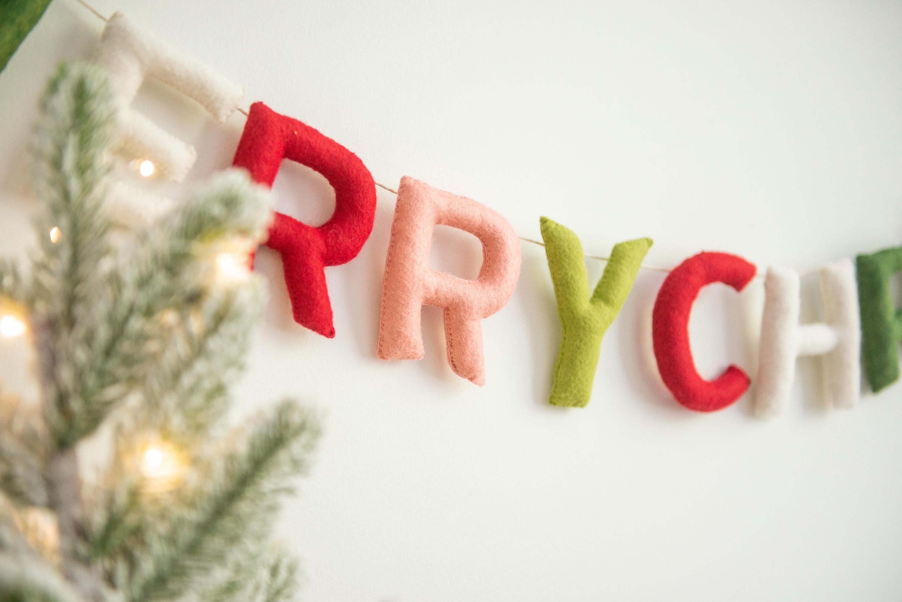 Christmas Mantle Garland, Felt Christmas Garland for Mantle, Merry Christmas Garland, Christmas Mantel decoration
