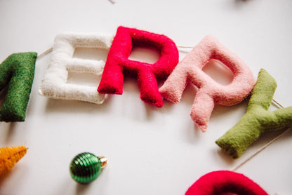 Christmas Mantle Garland, Felt Christmas Garland for Mantle, Merry Christmas Garland, Christmas Mantel decoration