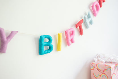 Felt Happy Birthday Banner, Wool Garland, Eco Friendly Garland, Felt Letters, Felt Garland, Birthday Decorations