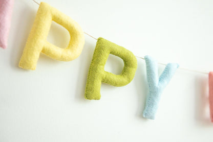 Personalized Pastel Rainbow Felt Happy Birthday Banner, 1st Birthday Decor