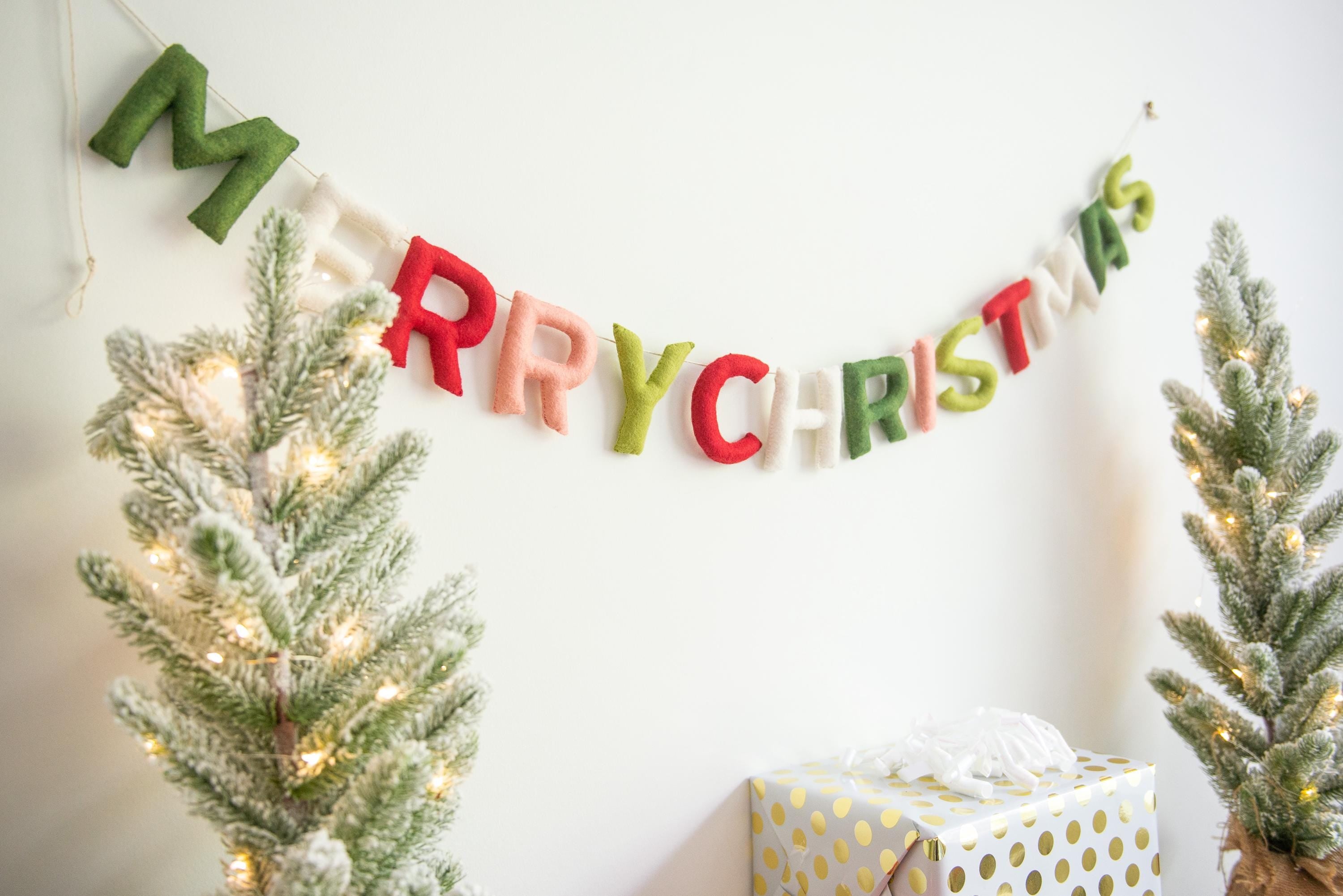 Christmas Mantle Garland, Felt Christmas Garland for Mantle, Merry Christmas Garland, Christmas Mantel decoration