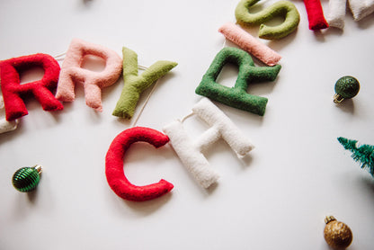Christmas Mantle Garland, Felt Christmas Garland for Mantle, Merry Christmas Garland, Christmas Mantel decoration