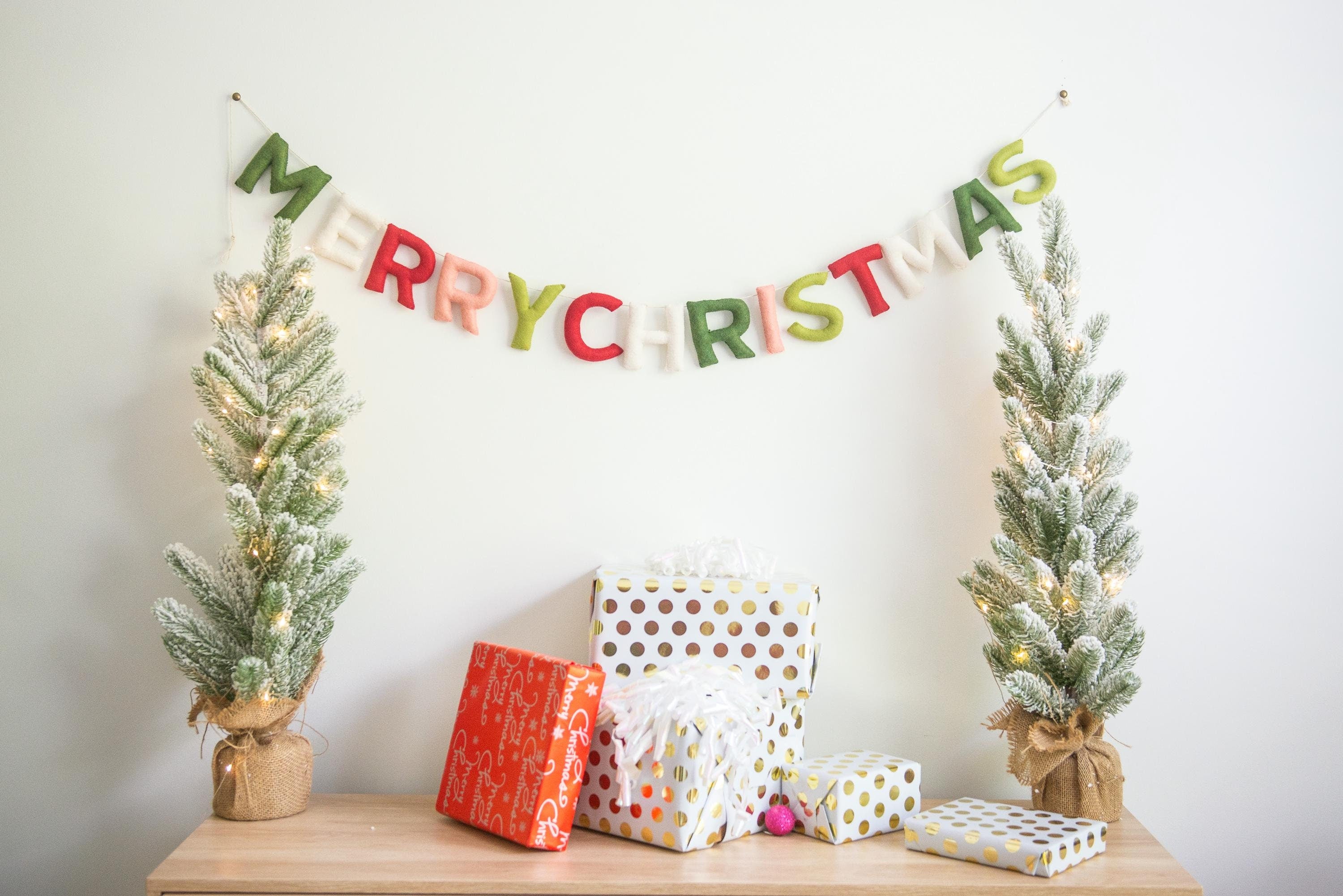 Felt Merry Christmas Banner. Festive colors. Featuring words &amp;quot;Merry Christmas&amp;quot;