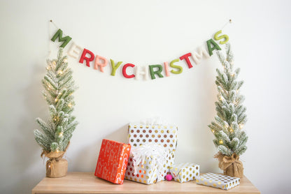 Felt Merry Christmas Banner. Festive colors. Featuring words &amp;quot;Merry Christmas&amp;quot;